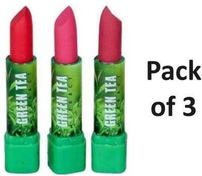 YELGO Pack of 3 Green Tea Extract Color Natural Green Color Changing Matte Lipstick(Multicolor, 6 g)