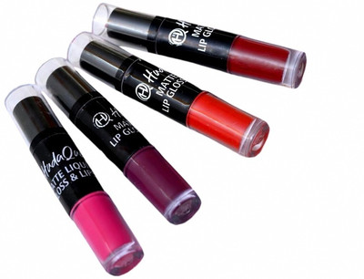 HUDAQUEEN 2 in 1 Lipstick Set of 4 Multi Finish Matte Stick and Glossy Liquid(RED, MAROON, PURPLE, PINK, 32 ml)