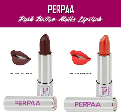 Perpaa Velvet Matte Push Button Long Lasting Highly Pigmented Lipstick Combo ( Pack of 2)(Maroon, Orange, 3.5 g)