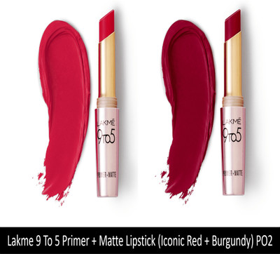 Lakmé 9TO5 Primer + Matte Lip Color  (Burgundy Passion + Iconic Red, 7.2 G) For Rs. 418 @ 62 %