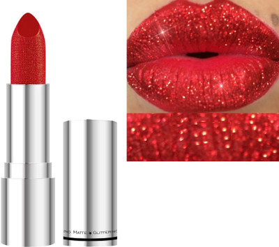 GULGLOW99 Shimmery Sparkly 3D Magical Metallic Glitter Lipstick(True Red, 3.6 ml)