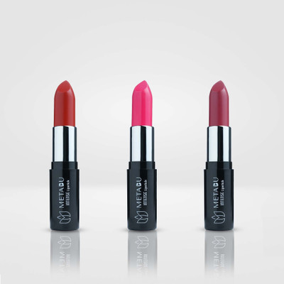 Metabu Long Lasting Matte Lipstick with Vitamin E Comfort Finish Combo Pack of 3(Multicolor, 4.2 g)