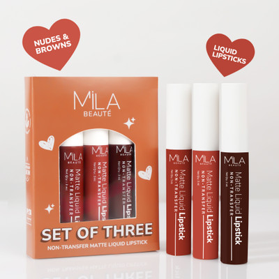 MILA BEAUTÉ Long Lasting & Non-Transfer Matte Liquid Lipstick Combo Pack of 3 Nudes & Browns(Make Me Melt, Caramel Nude, Trend Setter, 9 ml)