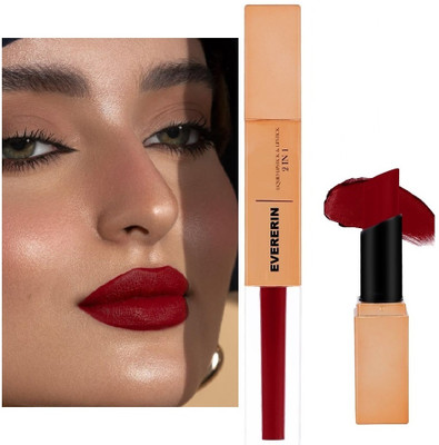 EVERERIN 2 IN 1 Matte Super Stay Lipstick Smudge Proof and Waterproof(Rich Red, 7 g)