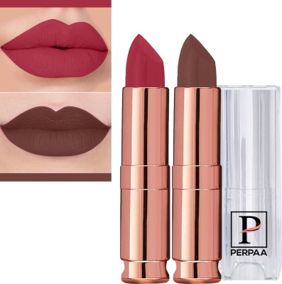 Perpaa Antique Velvet Creamy Texture Pack of 2 Lipstick , Combo 37(Brown,Rose Red, 7 g)