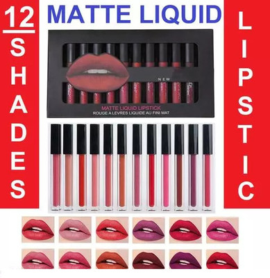 NattyU Beauty Waterproof Matte Lipsticks Set Of 12 - Long Lasting - 12 Different Shades(Multicolor, 72 ml)