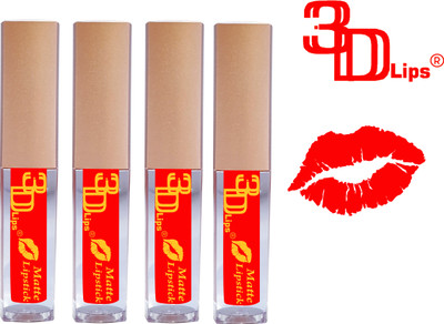 3D-LIPS Non Transferable Liquid Lipstick Pack of 4(Red, 10 ml)