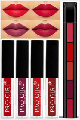 Pro Girl BEAUTY Lipstick Combo Pack of 4Pcs Mini Liquid Lipsticks with 5in1 Fab Lip(Multicolor, 20 ml)