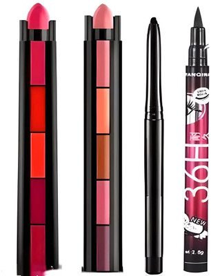 UEBES Matte 5 in 1 (2 pec) Lipstick WITH 36 H Waterproof Eyeliner with kajal pack of 4(RED BLACK, 50 g)