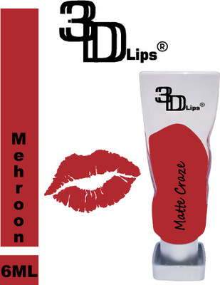 3D-LIPS Matte Craze Tube Non Transferable Liquid Lipstick(Mehroon, 6 ml)
