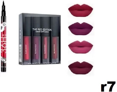 QRIOS RED EDITION 4 PCS LIPSTICK SET WITH 36 H EYELINER (2 ITEM ) (RED, 10 g).R7(RED, 3.5 ml)