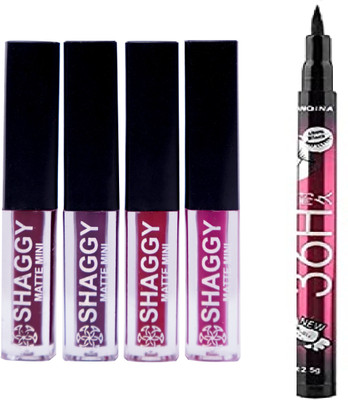 SHAGGY Liquid Matte Minis Lipstick set of 4 With 36h Eyeliner(red, 20 ml)