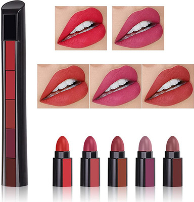 kHUDAt 5in1 Color Sensational Fab Creamy Matte Lipstick 5 Shades in 1(RED, 7.5 ml)