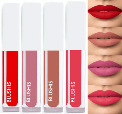 BLUSHIS Super stay matte ink bold lip color liquid lipstick combo pack of 4 peice(mulicolor, 16 ml)