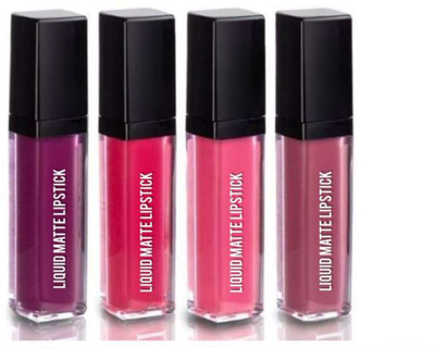Hezruck New-Insta Beauty WaterProof Non Transfer Liquid Matte Lipstick Pack Set 4(Multicolour, 16 ml)