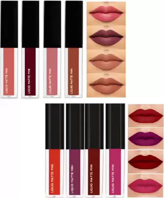 BLUSHIS Waterproof Long Lasting Liquid Matte Mini Lipstick Set Combo Pack of 8(Multicolour, 32 ml)