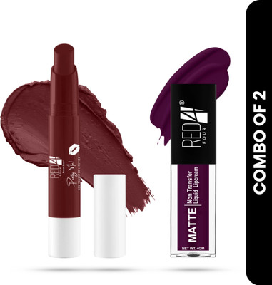 RED4 Pretty Me Non Transfer Lipstick With Miss Perfect Liquid Lip Cream(Fiery Maroon & Midnight, 7.8 g)
