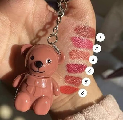 beinina Cute Teddy Bear Keychain Matte Long Lasting Lip Gloss Lipstick Waterproof Korean(Multicolour, 8 ml)