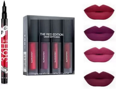 FITBYTE RED EDITION 4 PCS LIPSTICK SET WITH 36 H EYELINER (2 ITEM )(RED, 10 g)