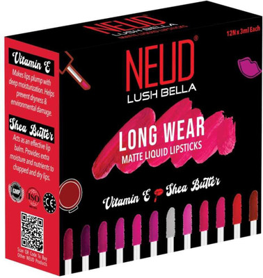 NEUD Lush Bella Matte Liquid Lipsticks, Infused with Vitamin E, Long wear (12 x 3ml)(Multicolor, 36 ml)