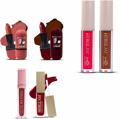 herglam Professional Matte Lip Set – Long Stay, Soft Velvet Finish(Multicolor, 10 ml)