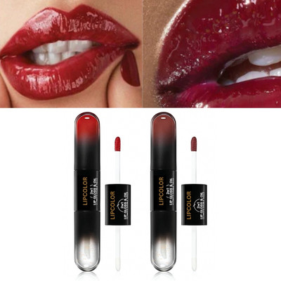RED4 Red and maroon 2-In-1 Liquid Lipstick| LipGloss Long-Lasting 2pcdssdf(multi color, 6 ml)
