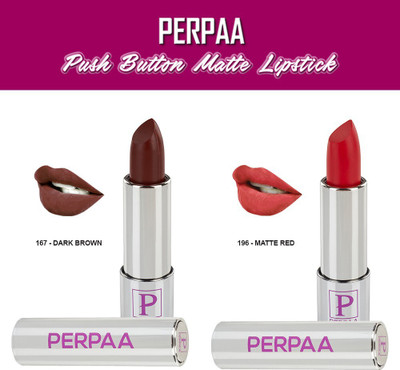 Perpaa Velvet Matte Push Button Long Lasting Highly Pigmented Lipstick Combo ( Pack of 2)(Red, Brown, 7 g)