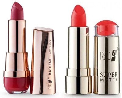 RED4 R4 super matte red lipstick1+R4 radient maroon ipstick 1pcs(Multicolor, 10 g)