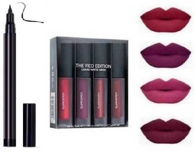 klaty 36 H Waterproof Liquid Eyeliner & 4 set Mini Matte Liquid Lipstick Red Edition (2 Items in the set)(Red Edition, 0.1 g)