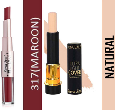 Seven Seas 2 in 1 Lipstick Moisturizing Lip Color (Maroon) & Full Coverage Concealer(Natural, 8 ml)