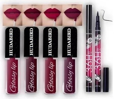 Hudabird 4 in 1 Matte Liquid Lipstick | Waterproof and Smudge proof(Red, Maroon, Pink, Brown, 16 ml)