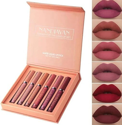 Nandiayan Long-Lasting Waterproof 6Pcs Matte Liquid Lipstick Makeup Set A(Multicolor, 3.5 ml)