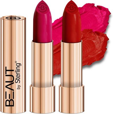 Beaut by Sterling Creamy Matte Long Stay Lipstick Pack Of 2,(M06(Magenta Blush) - M04(Brick Red), 4 g)