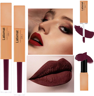 Latixmat Duo Liquid Lipstick & Lipstick Rich maroon Smooth Texture 2in1 Non-Transfer(Rich maroon, 14 g)