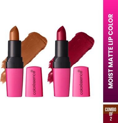 COLORESSENCE Moist Matte Lipstick | Hydrating & Richly Pigmented | Butter Soft Texture ML1&4(Burnt Red, Ruby Woo, 8 g)