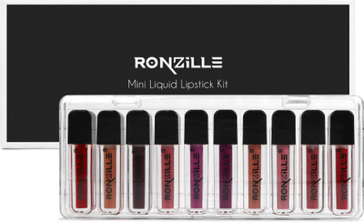 RONZILLE Long Lasting Waterproof Non Transfer Mini Liquid Matte Lipstick Kit Set of 10(Multicolor, 15 ml)