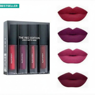 Raytrix Insta Beauty Super Stay Water Proof Sensational Liquid Matte Lipstick,B Set of 4(The Red Edition, 16 ml)