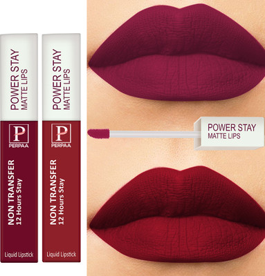 Perpaa Stay Non Transfer Sensational Liquid Matte Lipstick Pack of 2(Maroon,Red, 10 ml)