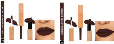 Luipui TWO STYLE TEDDY LIPSTICK COFFEE COLORAND PEACH LIPSTICK PACK OF 2(COFFEE COLOR, 10 ml)