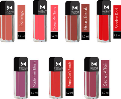 MORAZE Professionally Longlasting Liquid Lipstick Combo Set Of 2 pc Combo Pack Of 7(Multicolor, 8.4 ml)
