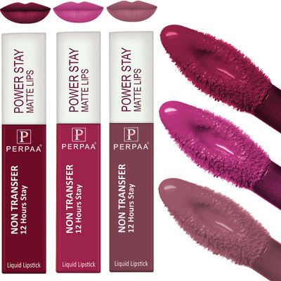 Perpaa Powerstay Liquid Matte Lipstick,Transferproof & Enriched with Vitamin E Combo(Maroon Wine,Rose Pink,Mauve, 15 ml)