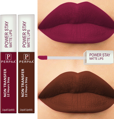 Perpaa Non Transfer Smudge Proof Longlasting Sensational Liquid Matte Lipstick(Maroon,Brown, 8 ml)
