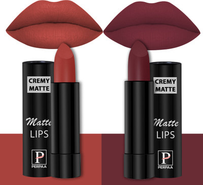 Perpaa Creamy Matte Lipstick Set of 2 Long Lasting One Swipe Application Smudge proof(Red Bloom, Cherry Maroon, 7 g)
