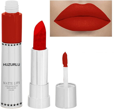HUZURLU 2 in 1 Non Transfer Matte Lipstick(RED, 8 g)
