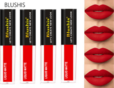 BLUSHIS Non Transfer Liquid Waterproof Matte Liquid Lipstick Pack of 4 Shade Red(Red Combo, 16 ml)