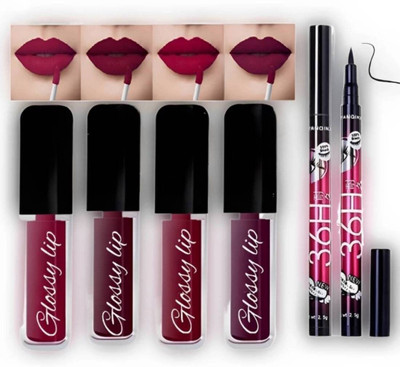 RVLIPS 4 in 1 Matte Liquid Lipstick Waterproof and Smudge proof Pencil Eyeliner(Red, Maroon, Brown, Pink, 16 ml)