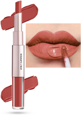 manasona PEACH 2 IN 1 LONG LASTING WATERPROOF MATTE FINISH LIPSTICK(BROWN, 7 g)
