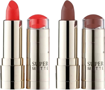RED4 Supermatte red and maroon color waterproof lipstick pack of 2(multi, 6 g)