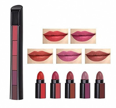 HUDAQUEEN 5 in 1 Red Edition Lipstick Statement Red Lip Colors(Red, 10 g)
