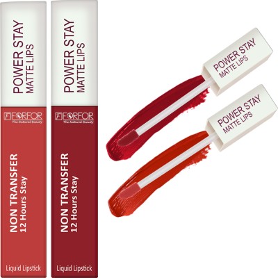 FORFOR Power Stay Long Last Matte Lipstick Combo- Waterproof (12 hrs stay)(Red,Dark Red, 10 ml)